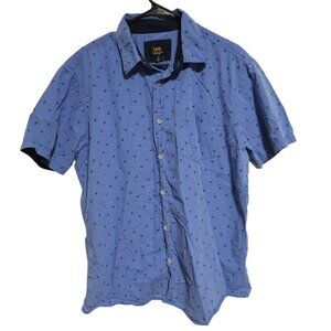 Lee Blue Button Up Shirt Mens Size XL Palm Tree Print Short Sleeve Cotton Casual